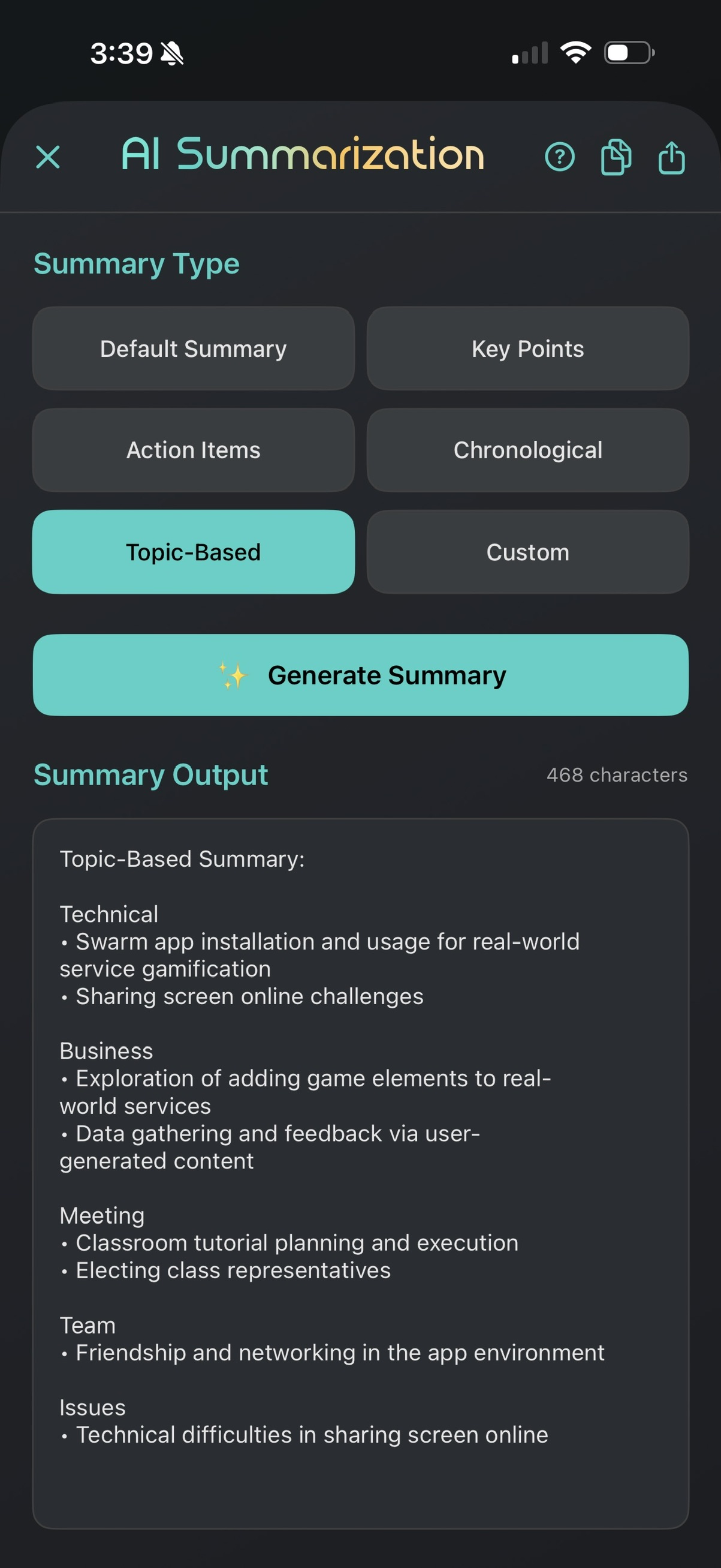 AI Summarization Options